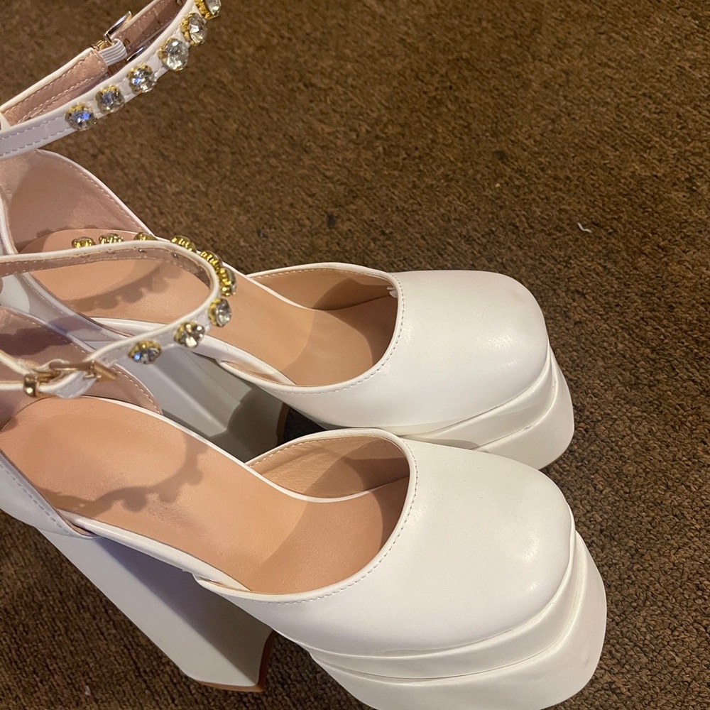 White platform heels